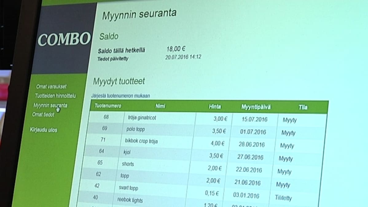 Kirpputorin myyntiseuranta netissä.