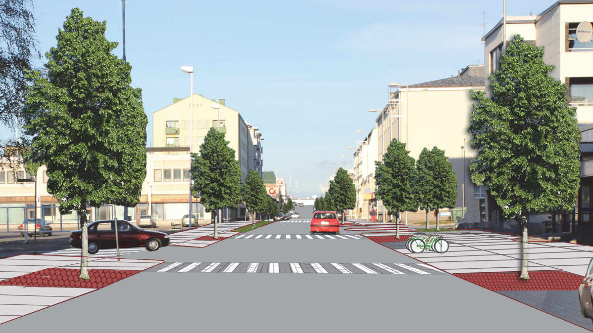 Havainnekuva uudistettavasta Kauppakadusta.