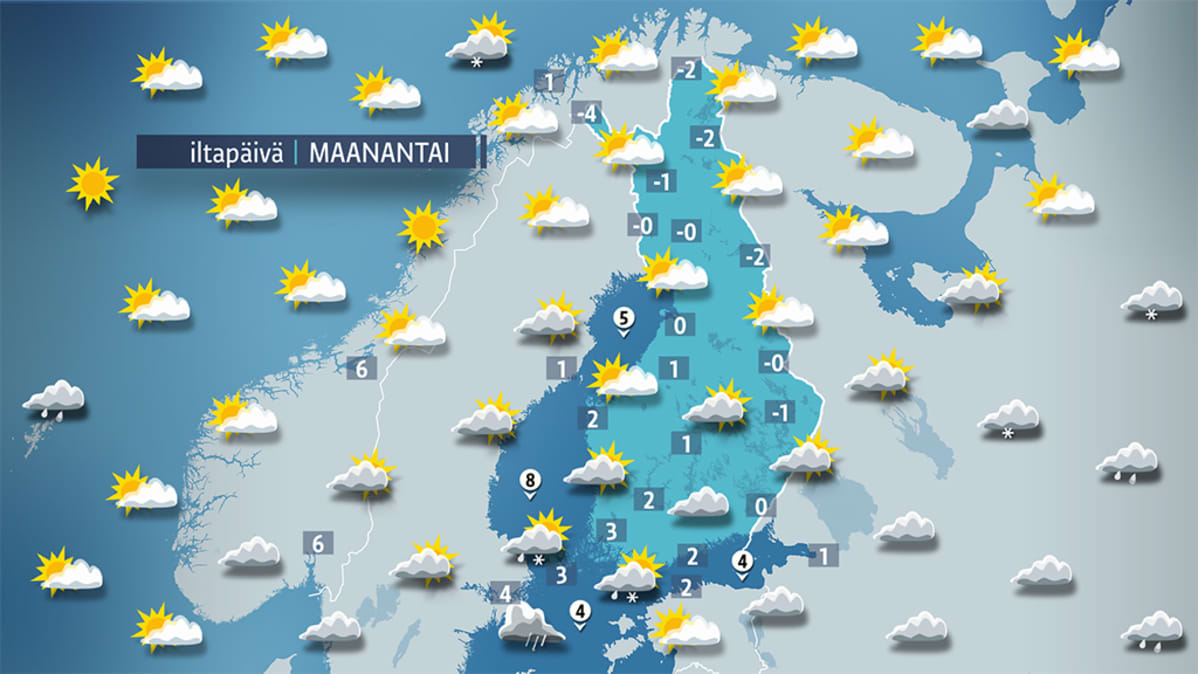 Toisen pääsiäispäivän sääennuste.