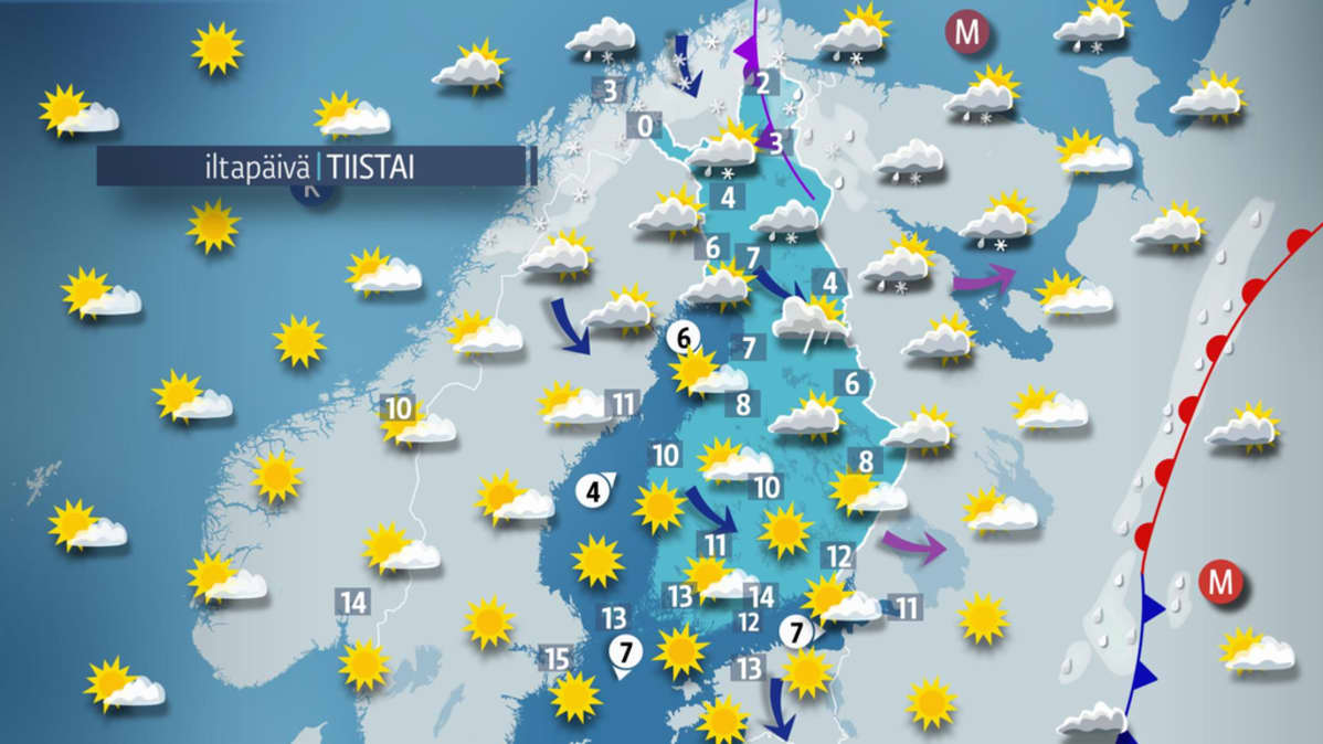Tiistain sääkartta.