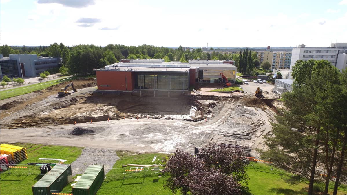 Kalevan maauimalan rakennustyömaa ilmakuvassa