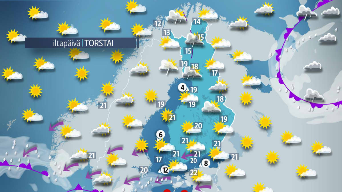 Päivän sääkartta torstaille 29. kesäkuuta.