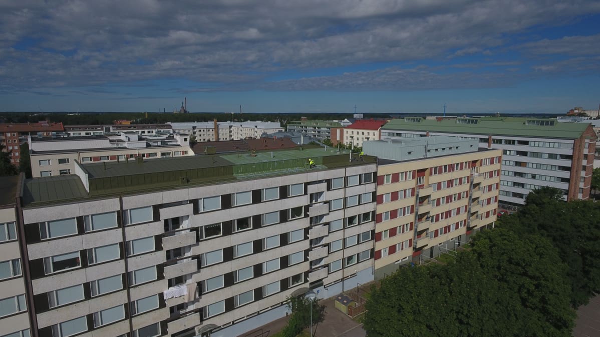 Katon maalausta Vaasan keskustassa.