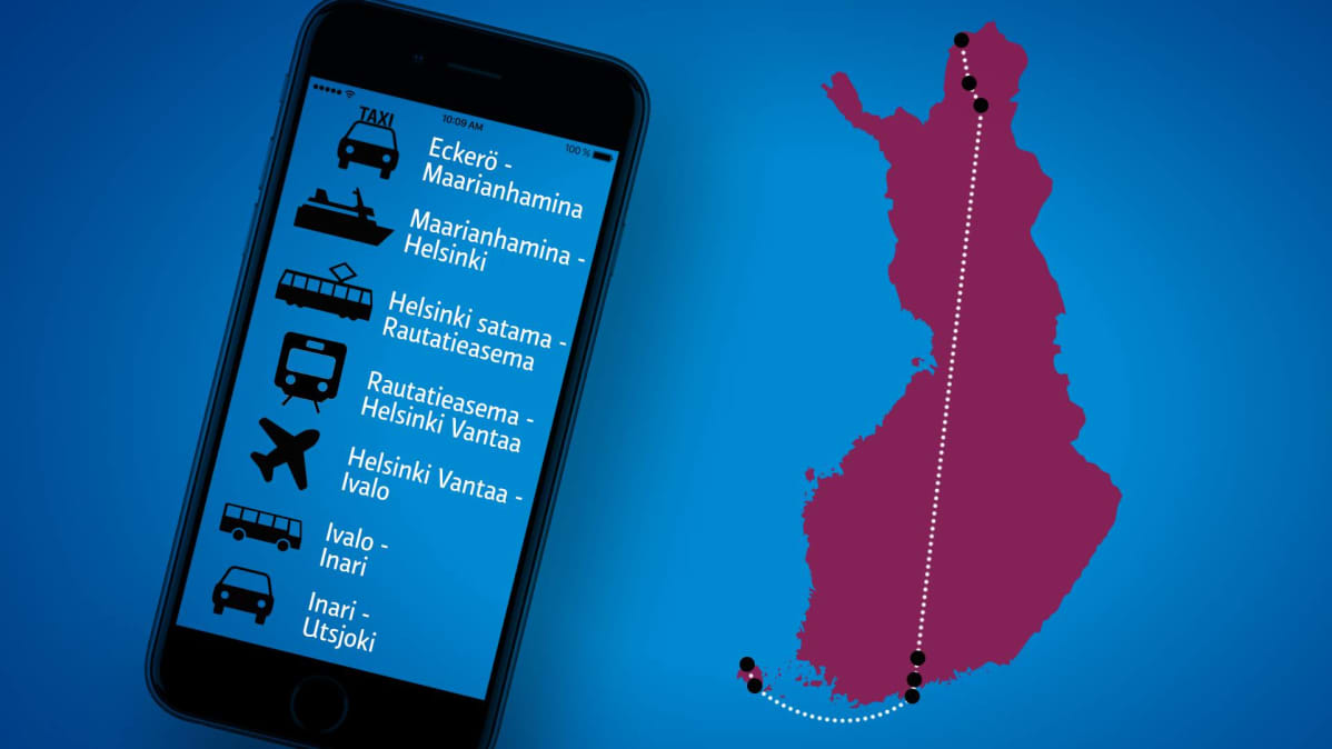 Kuvitusgrafiikka yhdellä lipulla matkustamisesta.