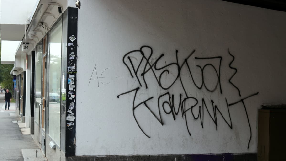 Valkealinnan talon seinäkirjoitus paskakaupunni.