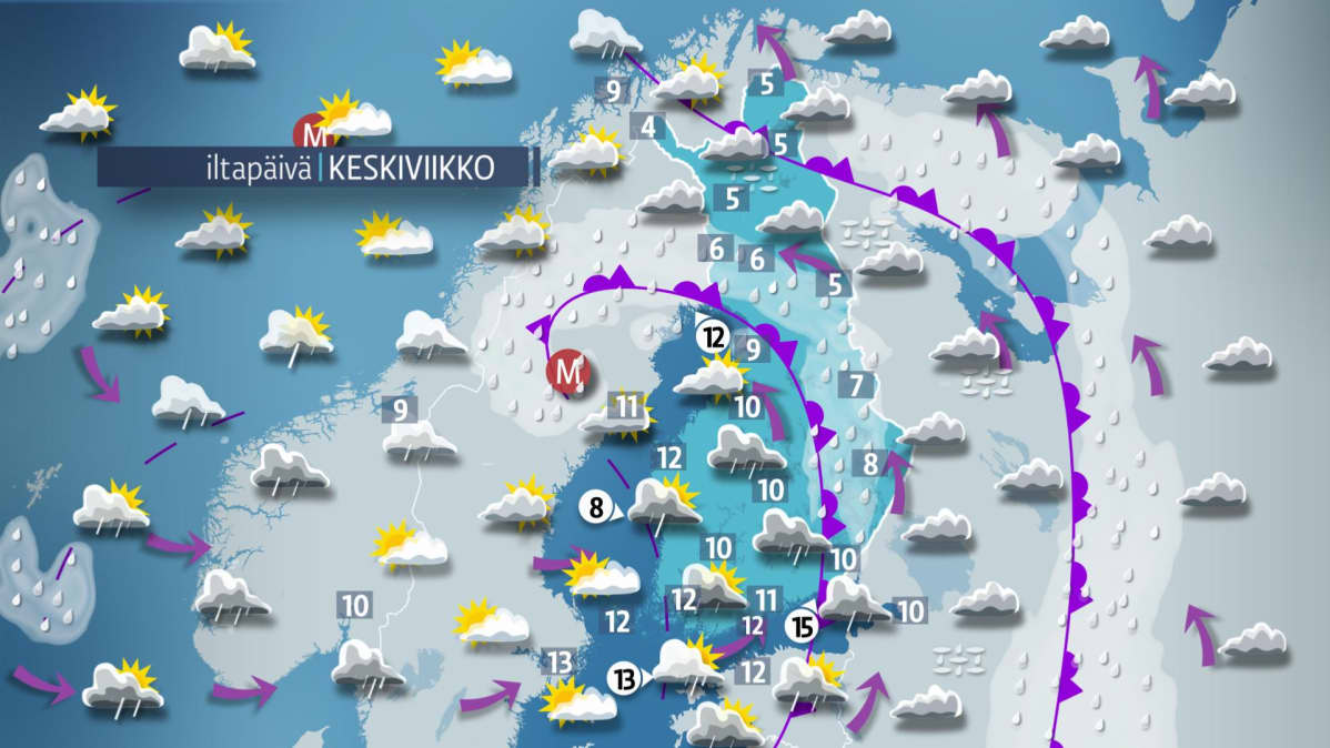 Keskiviikon sääkartta.