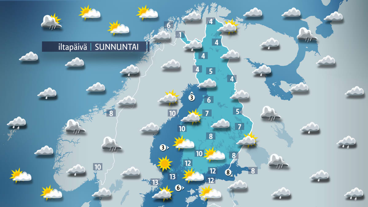sunnuntain sääkartta