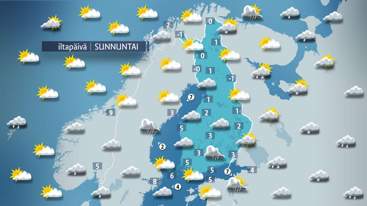 Sääkartta sunnuntaille 22. lokakuuta.