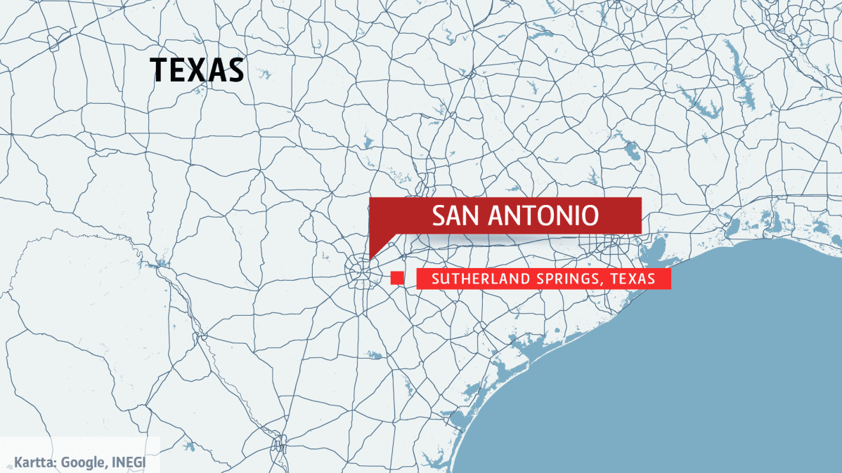 Kartta jossa Sutherland Springs, Texas.