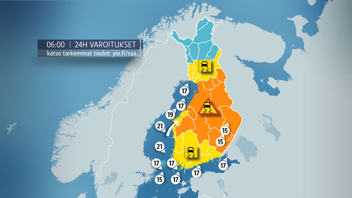Varoituskartta lauantaille 23. joulukuuta.