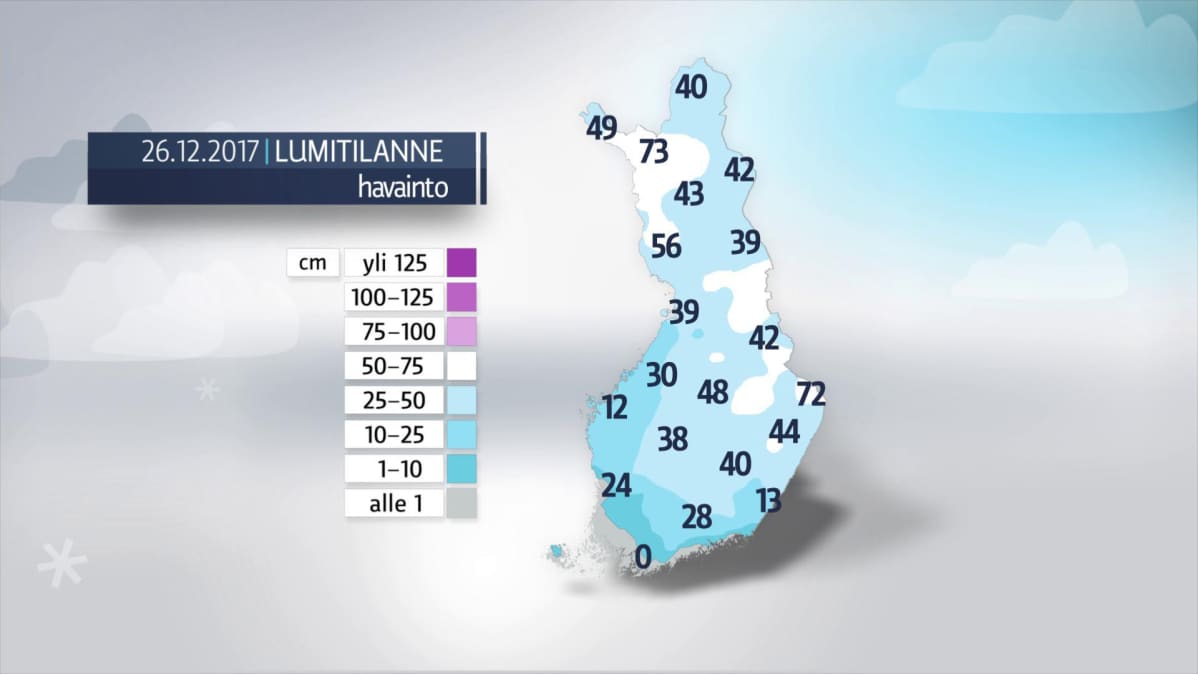Lumitilanne Suomessa 26. joulukuuta.