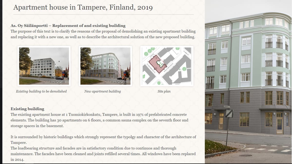 Lapintiellä sijaitsevan talon suunnitelmakuvan kuvakaappaus arkkitehtitoimiston nettisivulta