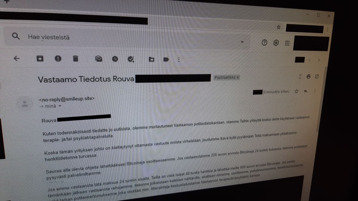 kuvakaappaus kiristysviestistä