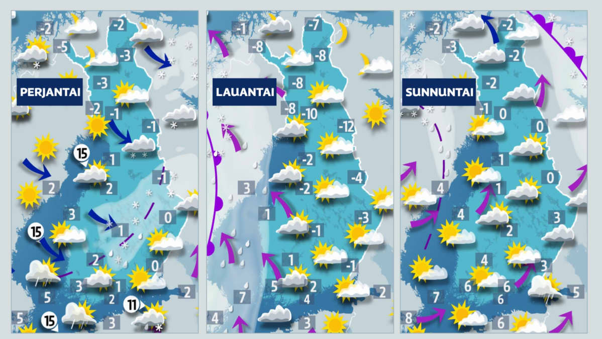 Suomen sääkartat perjantaista lauantaihin 20.-22.11.