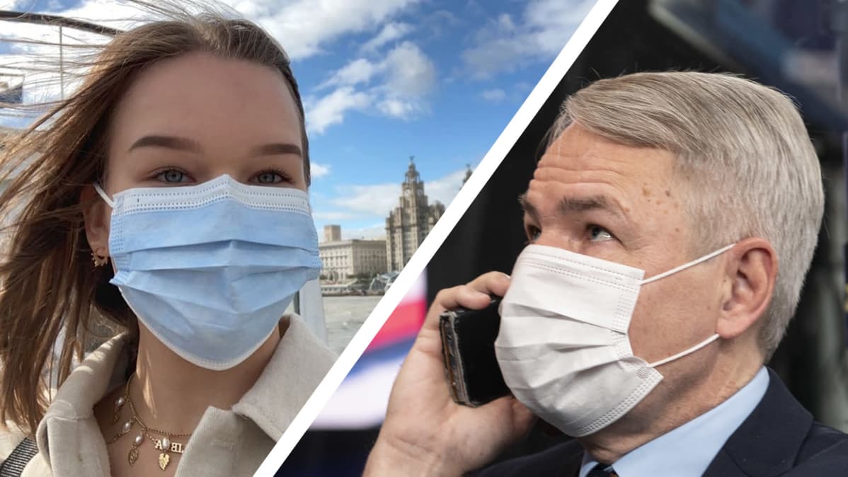Pekka Haavisto puhuu puhelimeen, samassa kuvassa Tinka Pelttari.