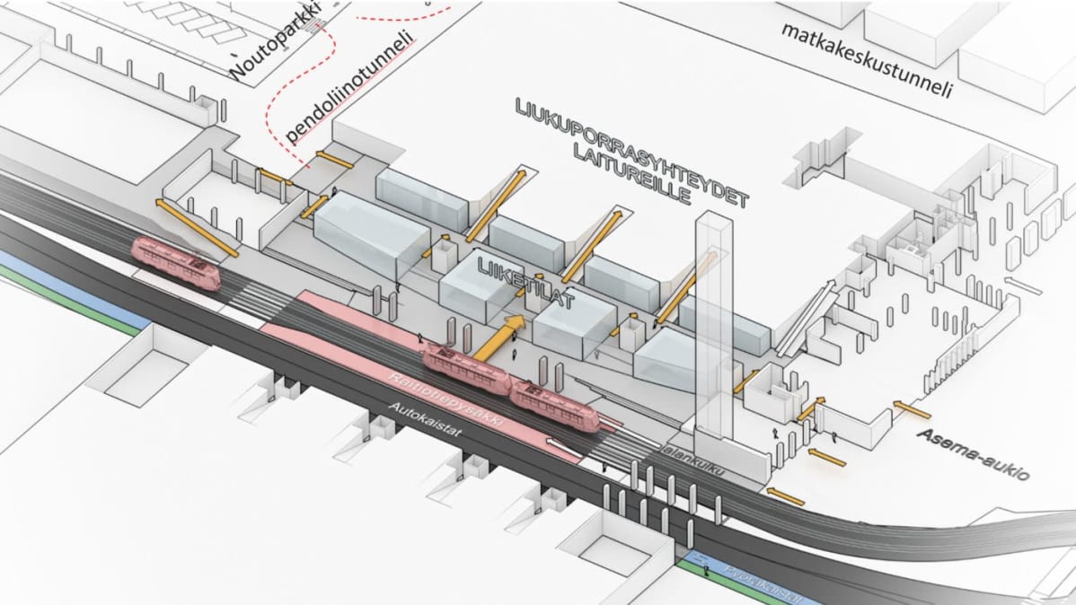 Aksonometrinen havainnekuva Tampereen asemakeskuksesta.