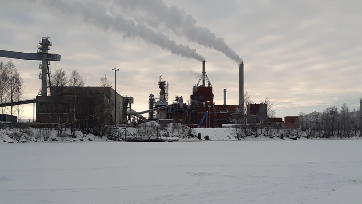Stora Enson Oulun Nuottasaaren tehtaat talvella.