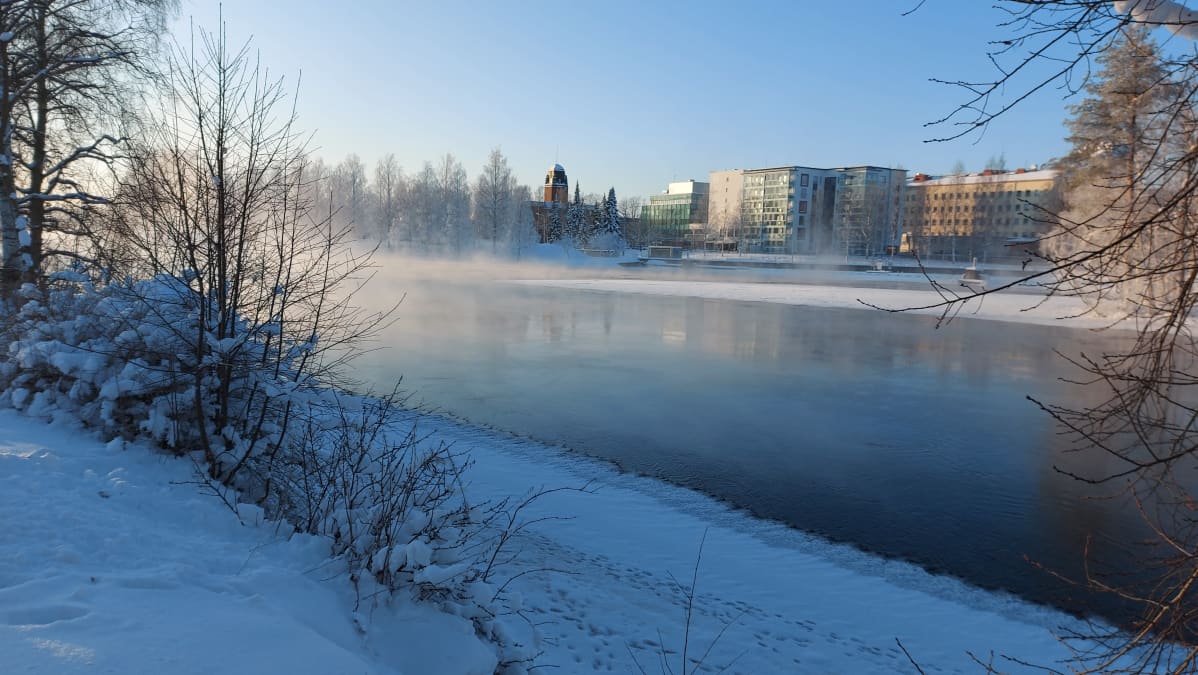 Pielisjoki höyryää kuulaana pakkasaamuna