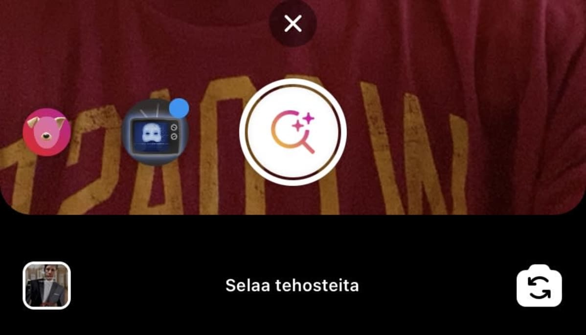Instagramin valikon Selaa tehosteita -painike.