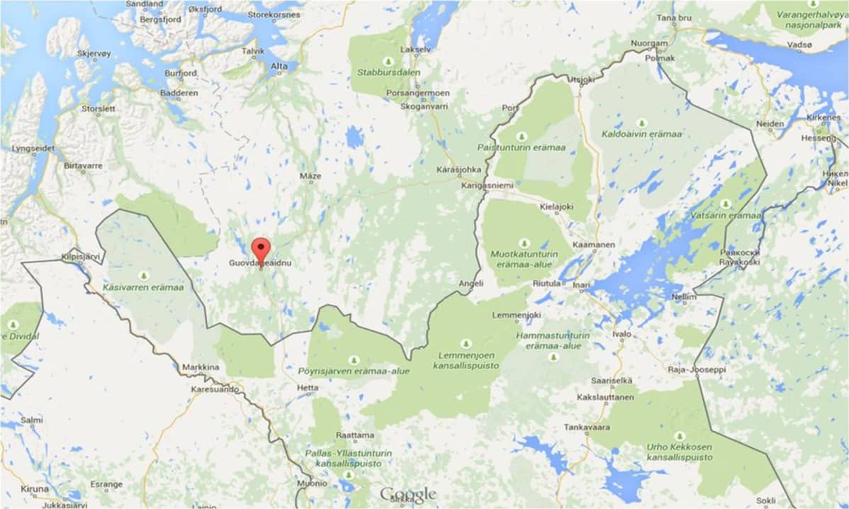 Kautokeino (saameksi Guovdageaidnu) kartalla.
