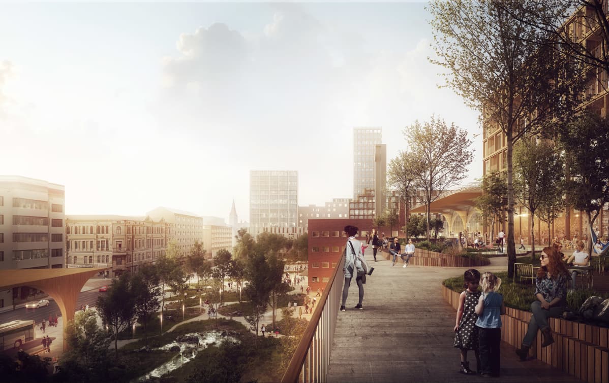 Havainnekuva Tampereen asemakeskuksesta.