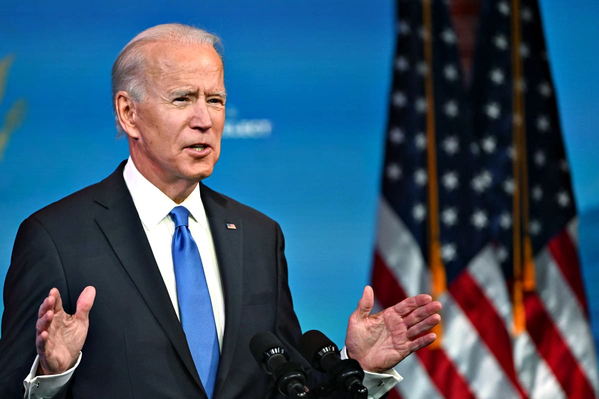 Demokraattien Joe Biden pitämässä puhetta Wilmingtonissa.