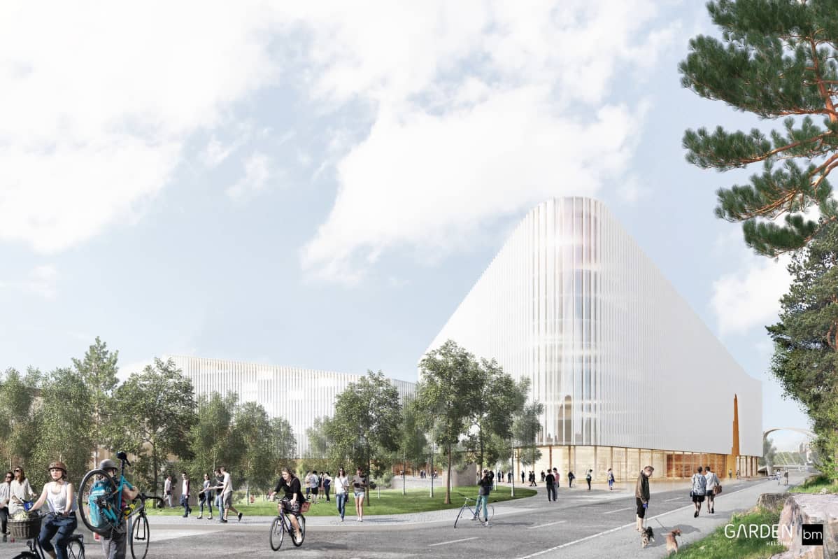 Havainnekuva Helsinki Garden -areenasta Pohjoiselta Stadiontieltä.