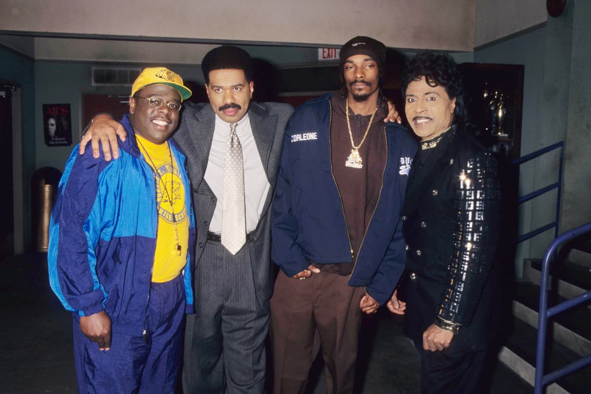 Cedric the Entertainer, Steve Harvey, Snoop Doggy Dog ja Little Richard poseerasivat yhdessä vuonna 1997.