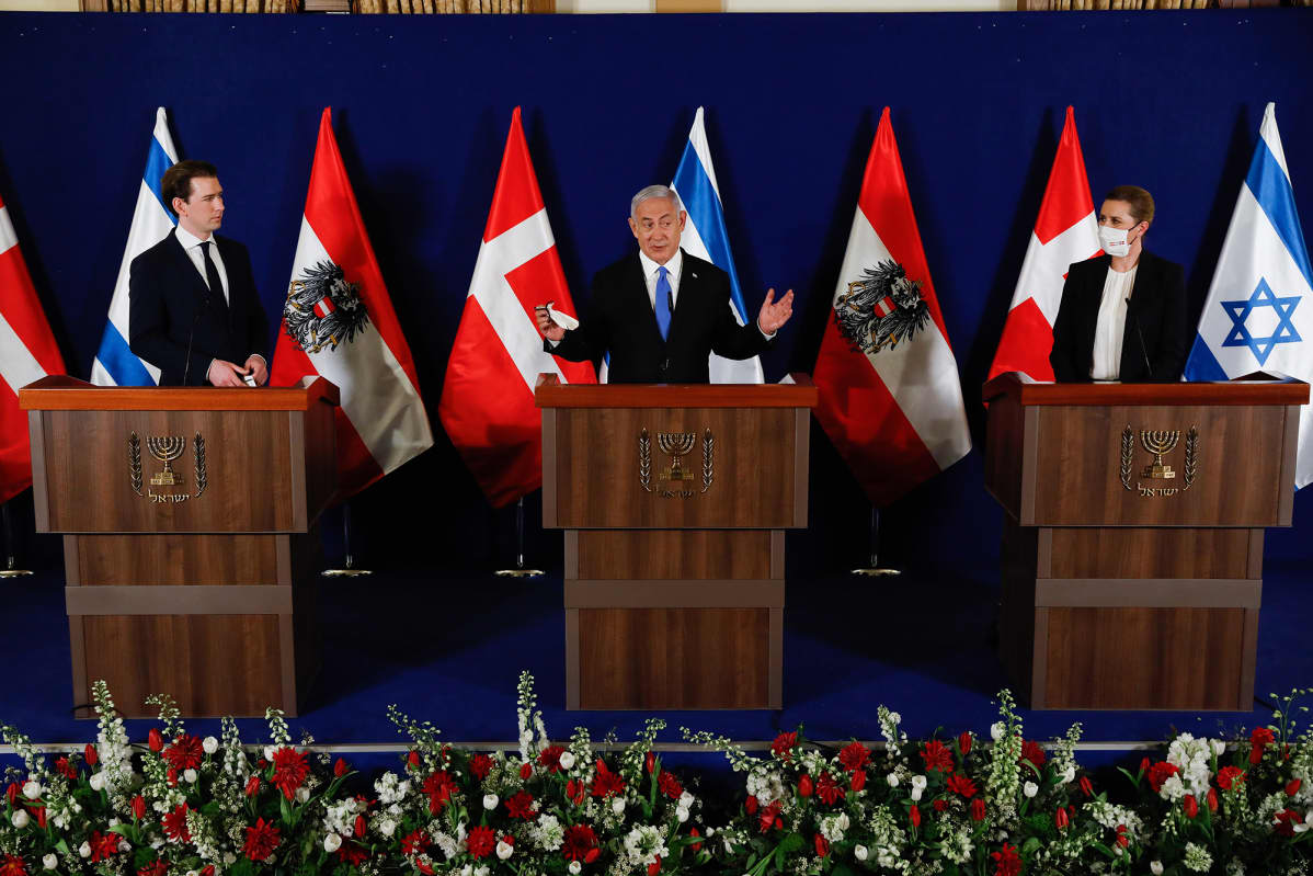 Benjamin Netanyahu, Mette Frederiksen ja Sebastian Kurz.