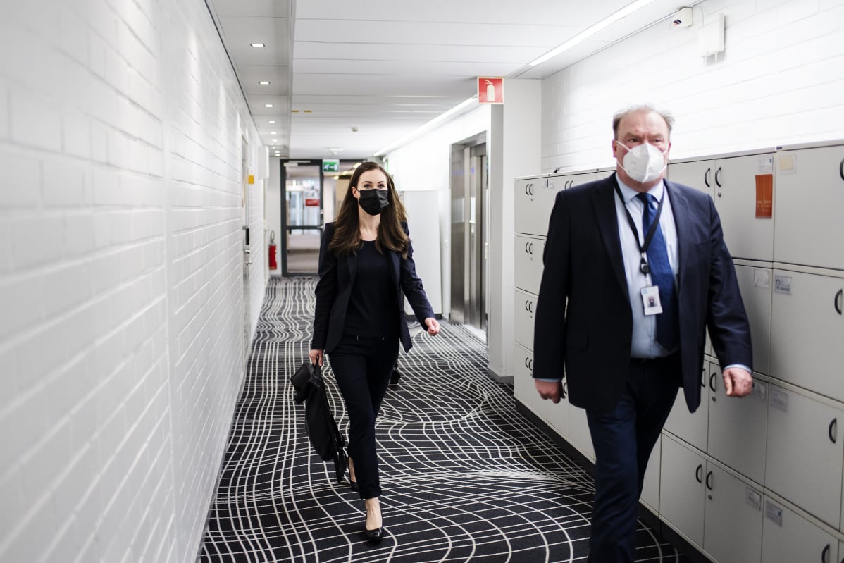 Pääministeri Sanna Marin vieraili Pasilassa Ylen Ykkösaamussa 13. maaliskuuta.