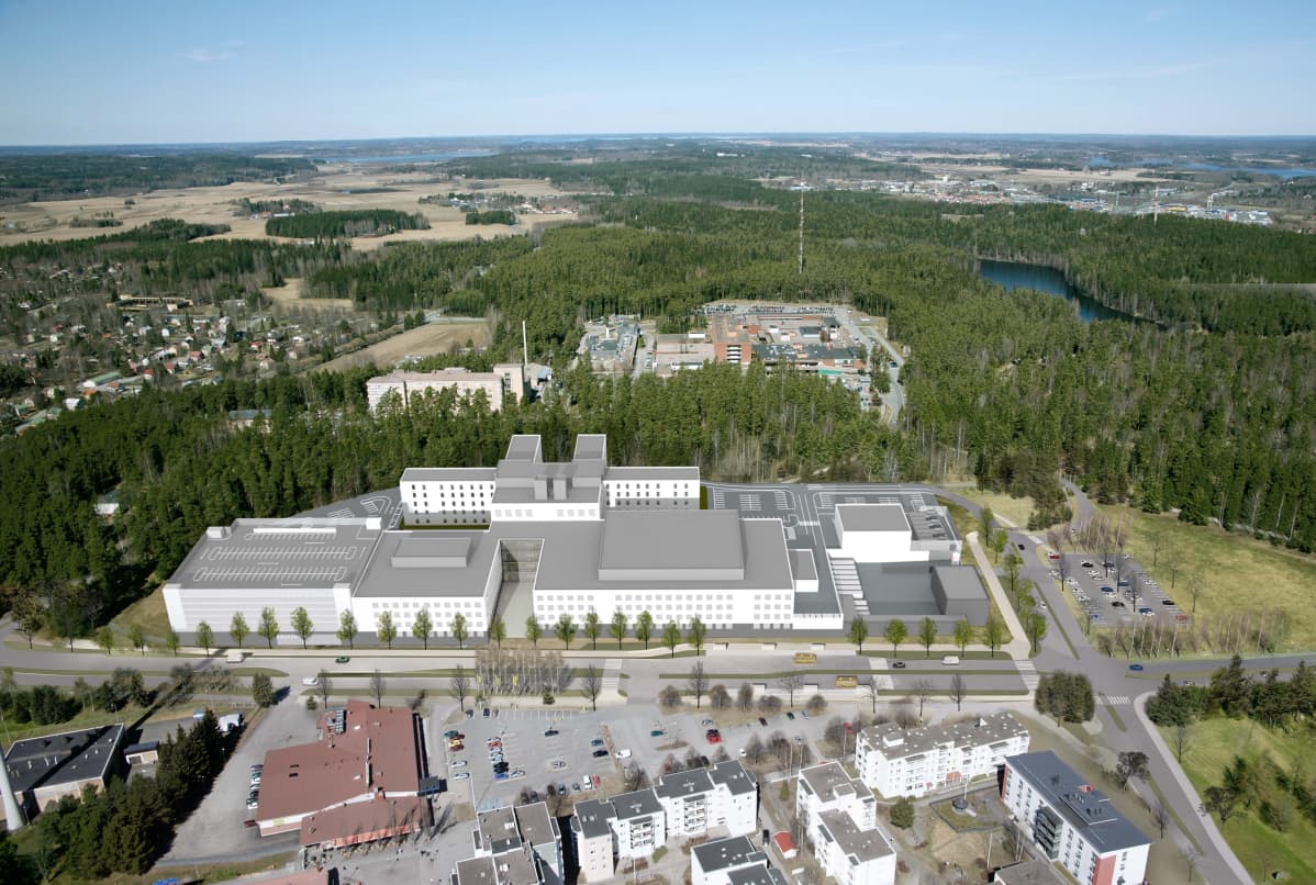 Havainnekuvan uudesta Assi 3.1 -sairaalasta Jukolasta päin kuvattuna.