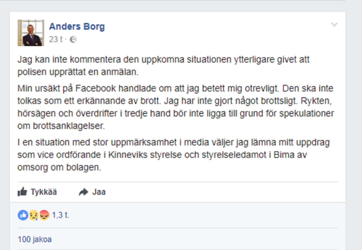 Borgin Facebook-päivitys.