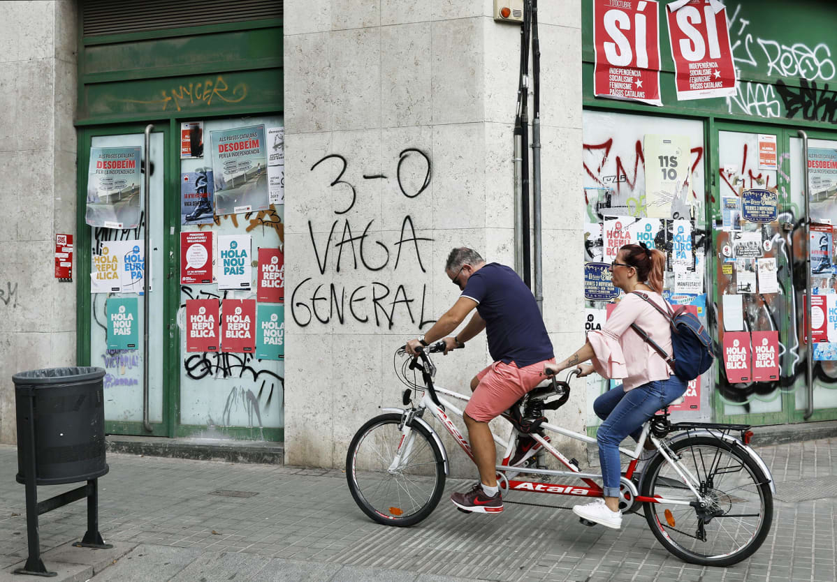 Barcelonassa oleva seinäkirjoitus vaatti yleislakkoa.
