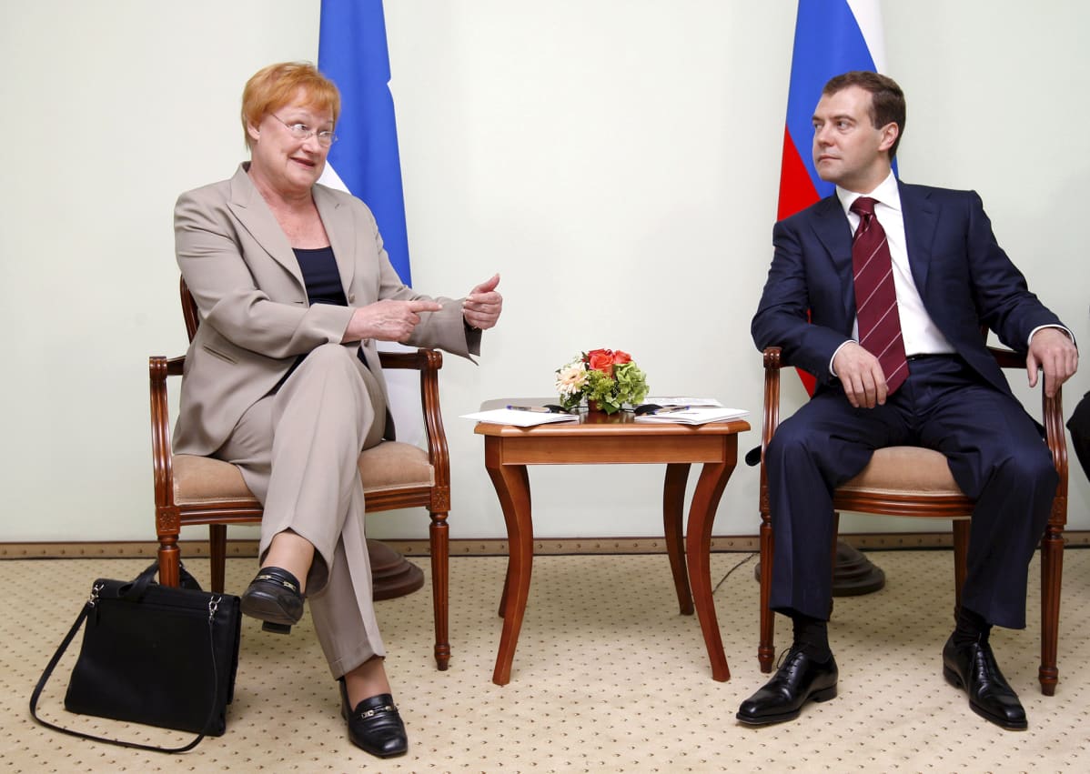 Presidentti Tarja Halonen ja Venäjän uusi presidentti Dmitri Medvedev.