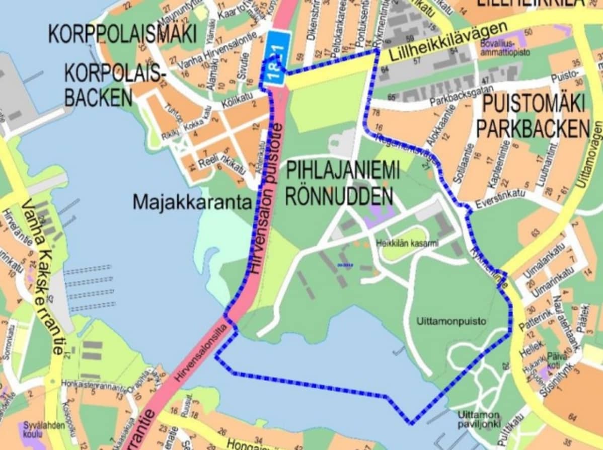 Suunniteltu asuinalue rajautuisi Vähäheikkiläntien, Hirvensalon puistotien ja Rykmentintien väliin.