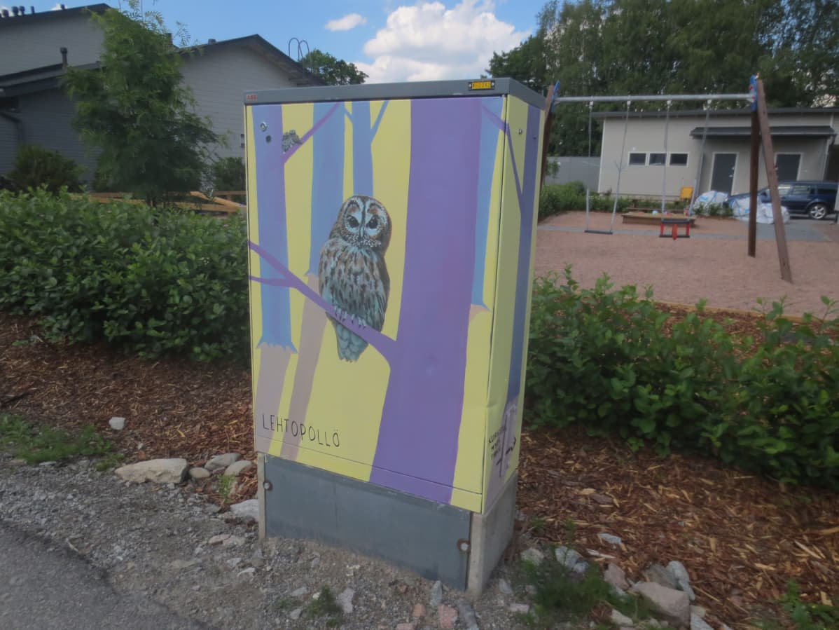 Lintuaiheinen sähkökaappi, lehtopöllö