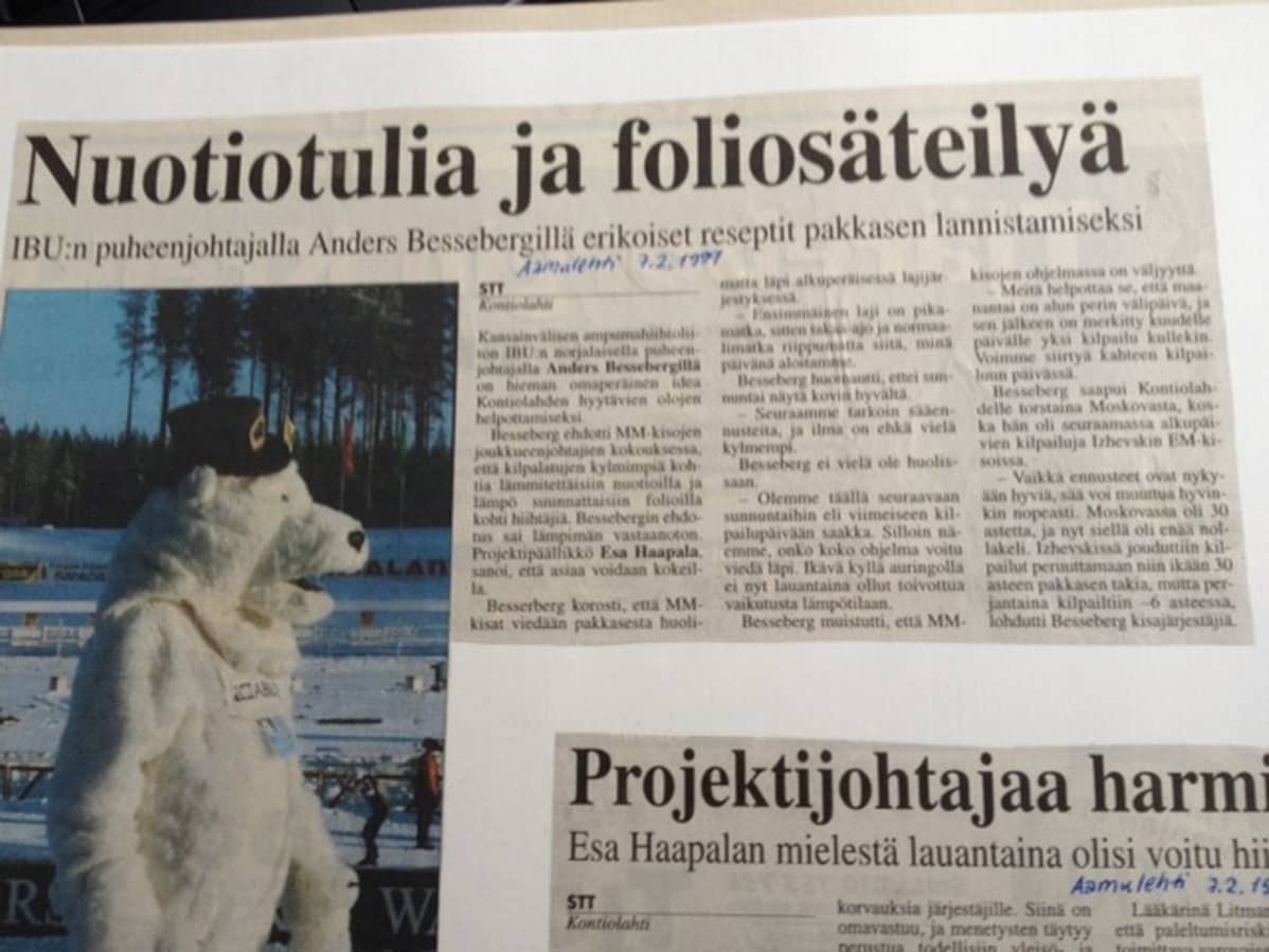 Aamulehden artikkeli 7.2.1999.