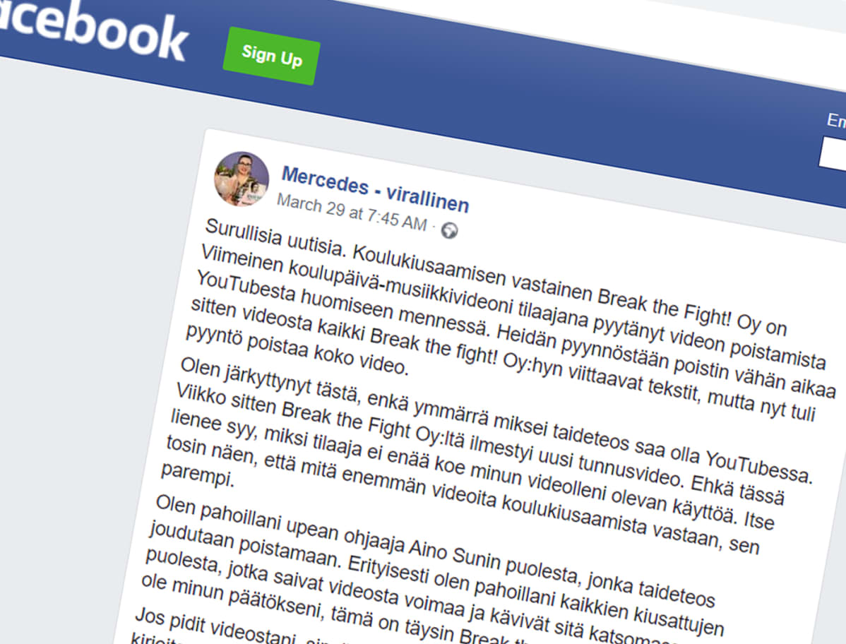Kuvakaappaus Mercedes Bentson Facebook-sivulta.