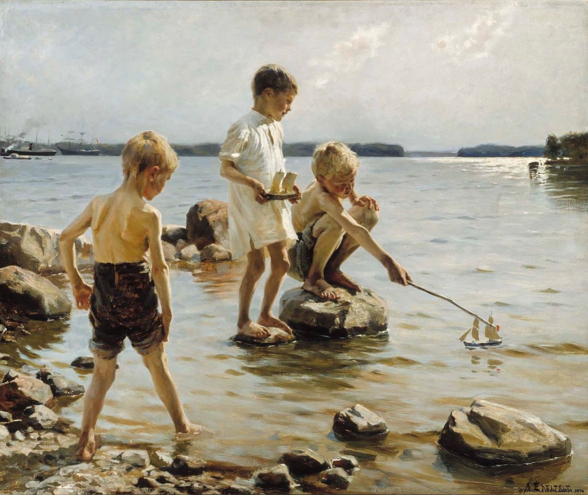 Albert Edelfeltin teos Leikkiviä poikia rannalla (1884).