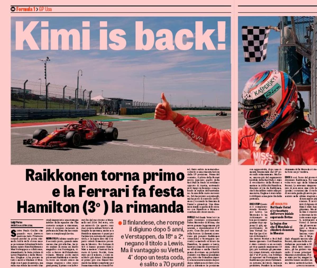 Italiassa Ylistetaan Suurta Kimi Raikkosta Maailman Vanhin Urheilulehti Revitteli Poikkeuksellisesti Yle Urheilu Yle Fi