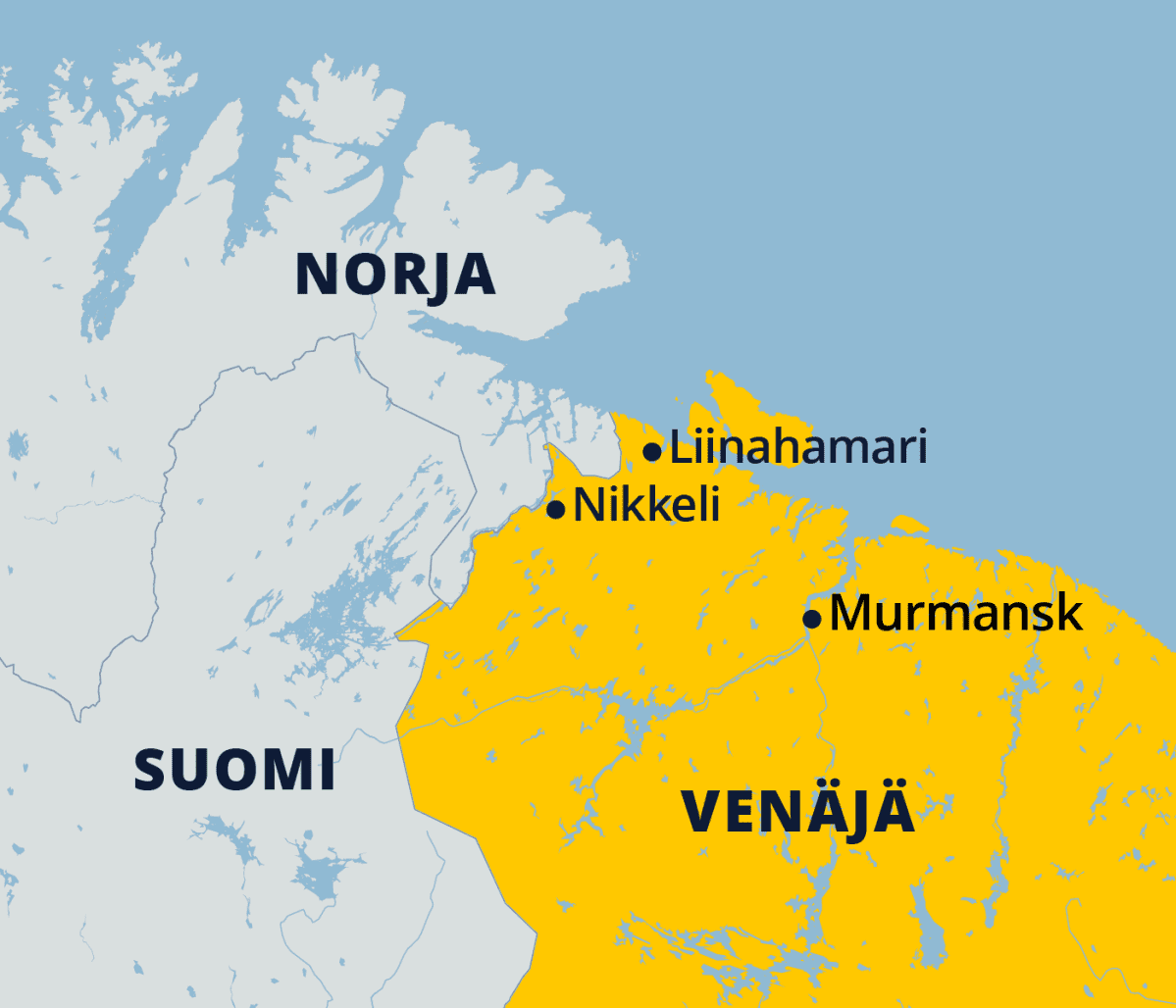 Kartassa Murmansk, Liinahamari ja Nikkeli Kuolan niemimaalla Venäjällä.