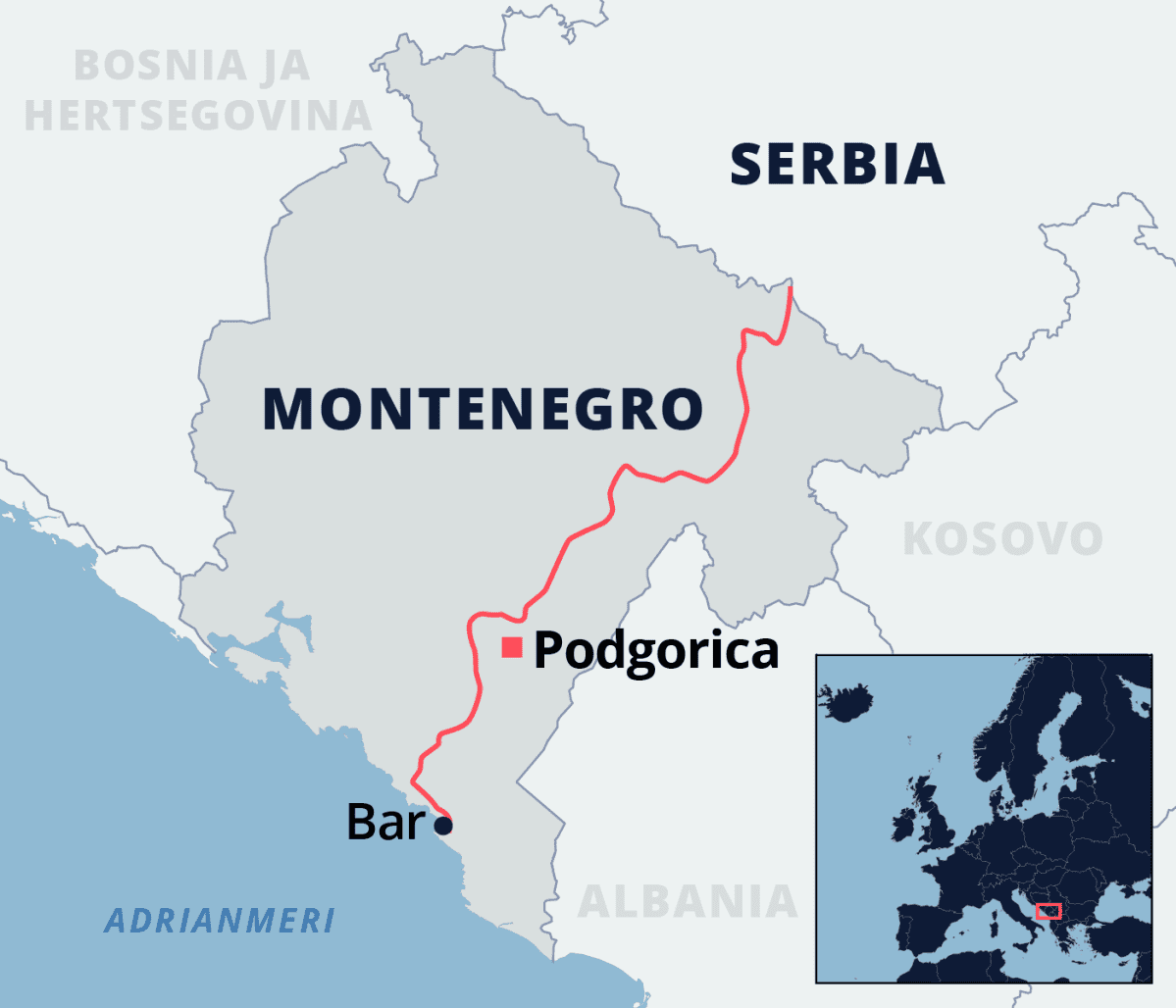 Kartta Montenegrosta.