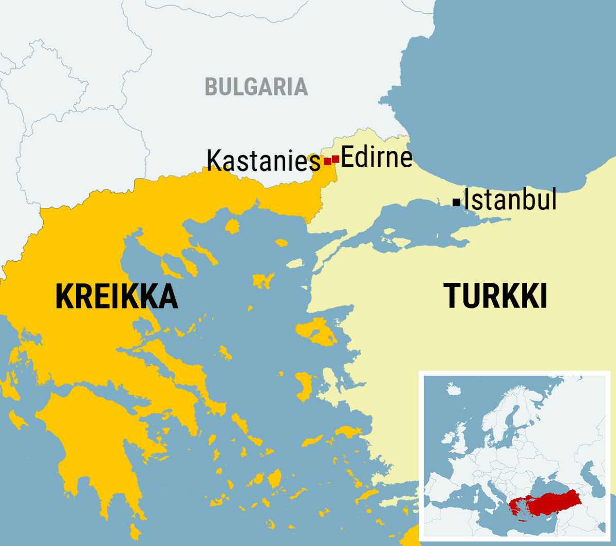 Kartta Turkin ja Kreikan rajalta