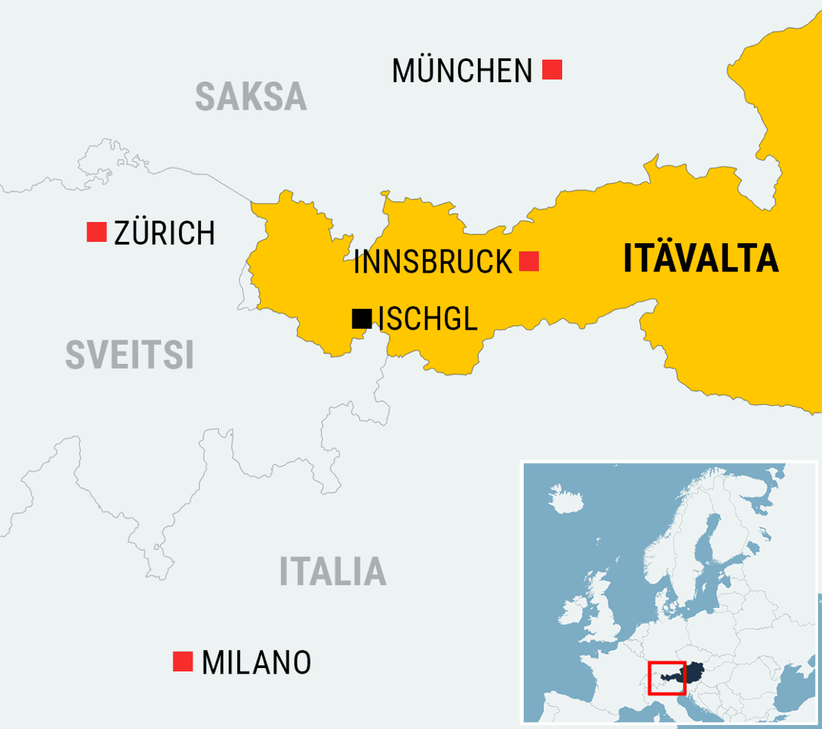 Kartta Ischglin kaupungin sijainnista Itävallassa.