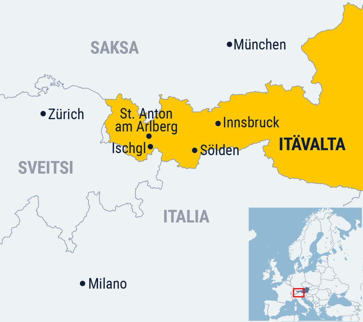 Kartta Itävallasta.