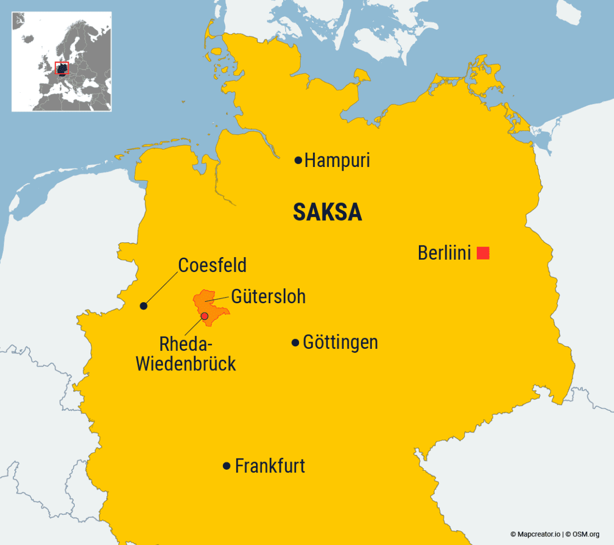Kartta Rheda-Wiedenbrükin sijainnista Saksassa.