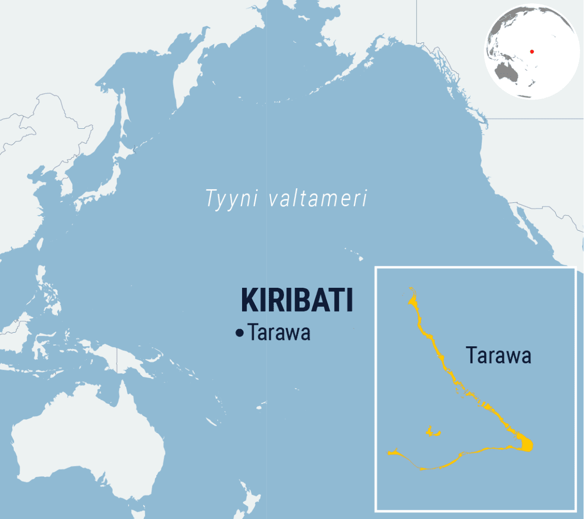 Kiribati ja sen pääatolli Tarawa.