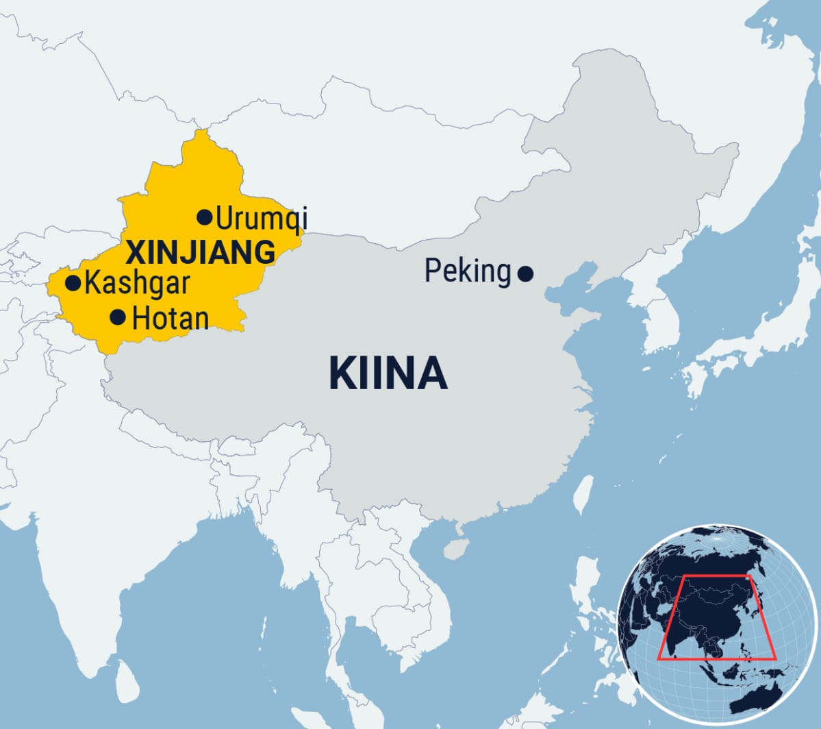 Kartta Xianjiangin maakunnasta Kiinassa.