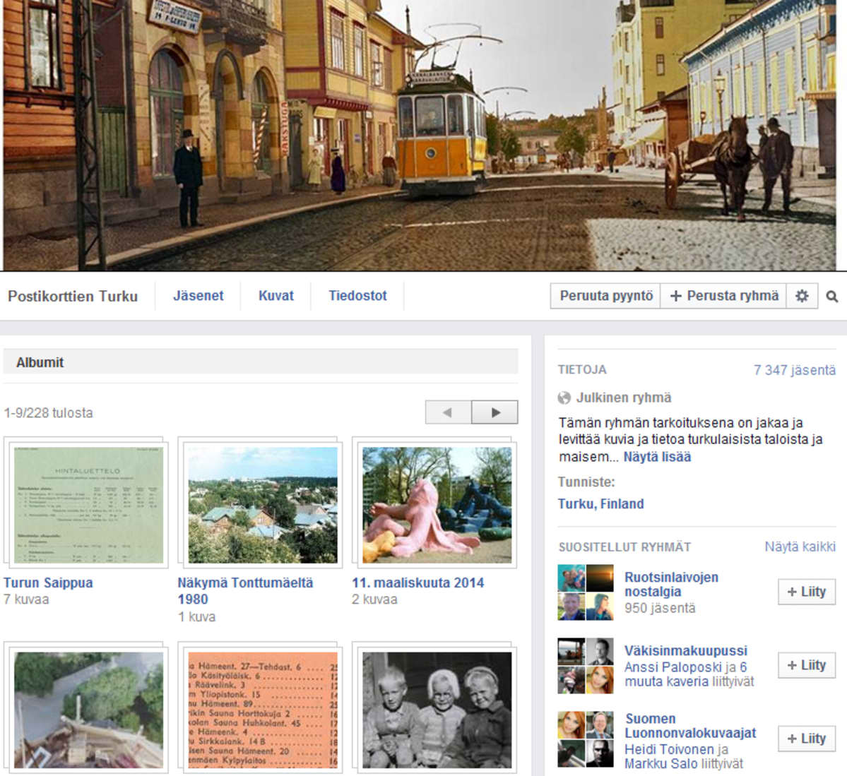 Kuvakaappaus Postikorttien Turku -sivustosta Facebookissa.