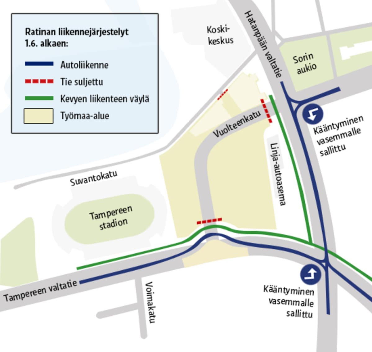 tampereen linja autoasema kartta Ratinan kauppakeskuksen rakennustyöt katkaisevat kadun Tampereen 